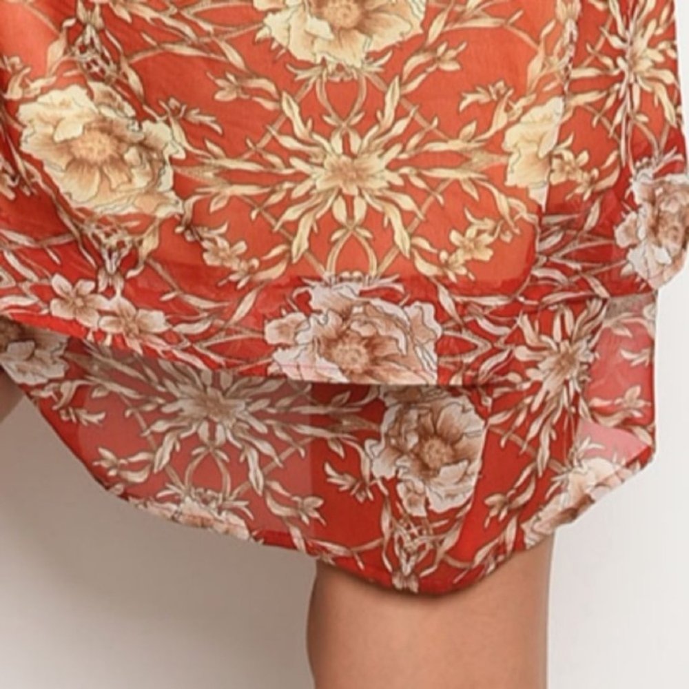 Boho Chic Cold Shoulder Rustic Floral Ruffle Dress - Picture 6 of 6